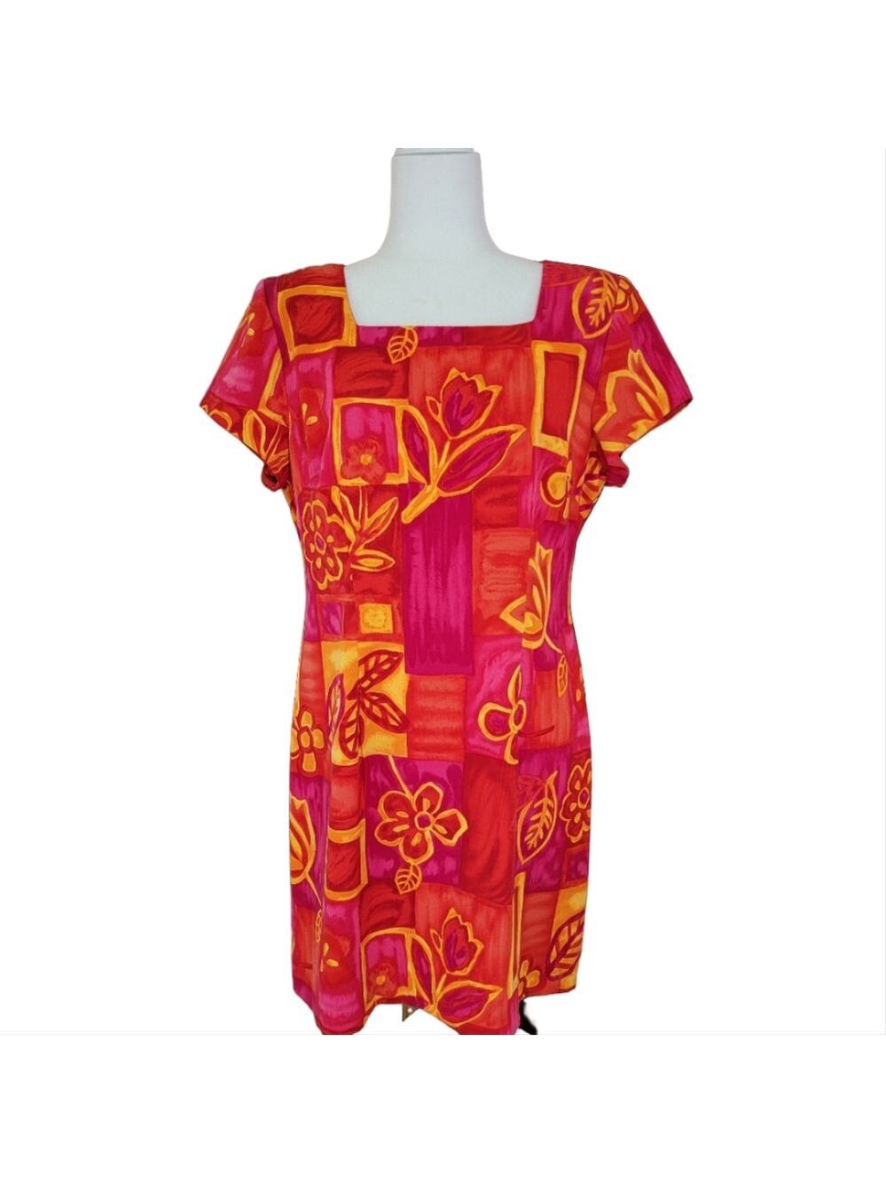 Jessica Howard Vintage Retro Bright Floral Geometric Dress Size 12 EUC